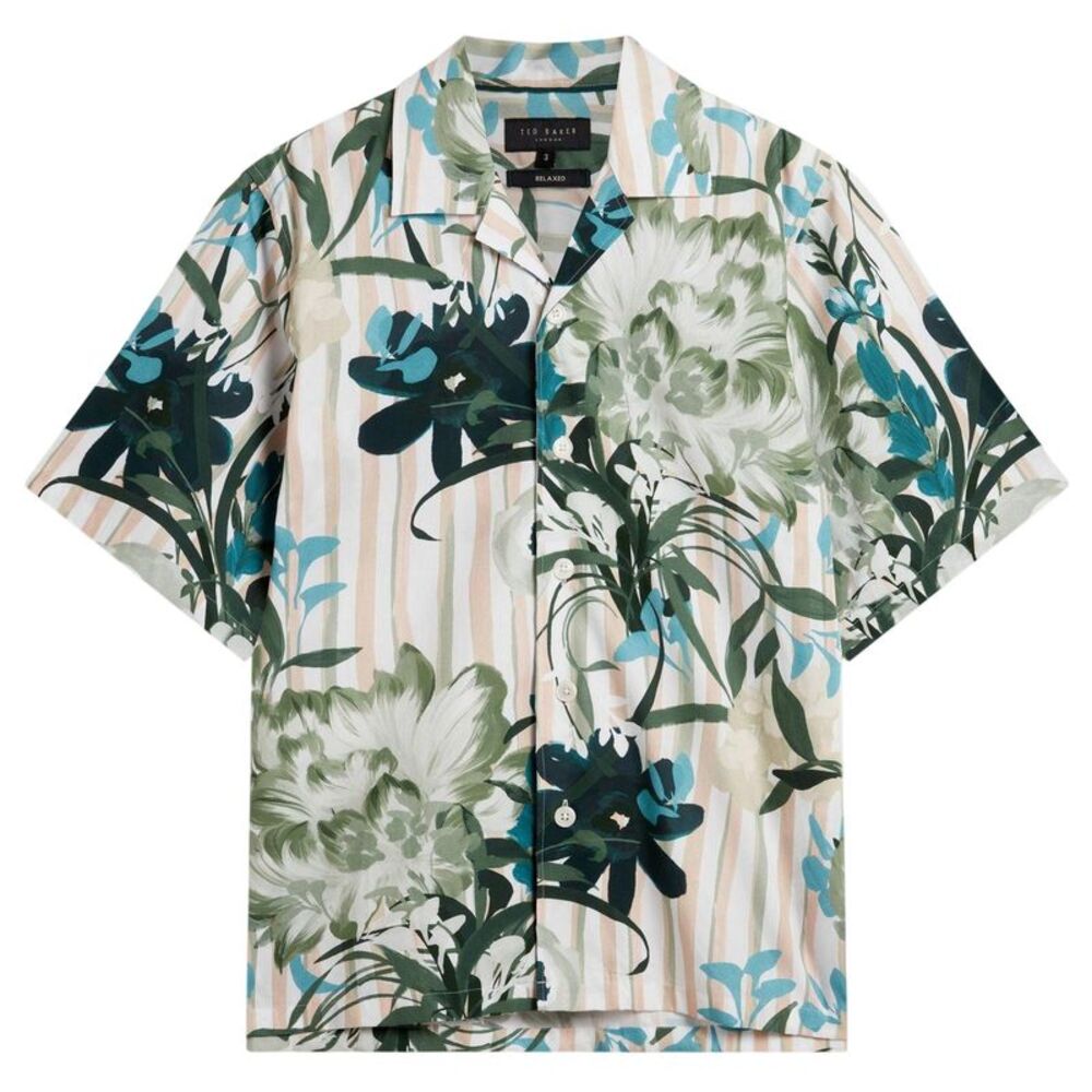 Ted Baker Mens Floral Relaxed Fit Shirt / Mid Pink/Multicolored